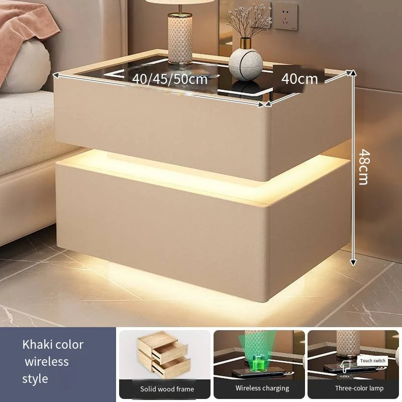 Creative 25-50cm Smart Bedside Table with Sensor Light Nordic Style Storage Cabinet Bedroom Nightstand with Wireless Charging