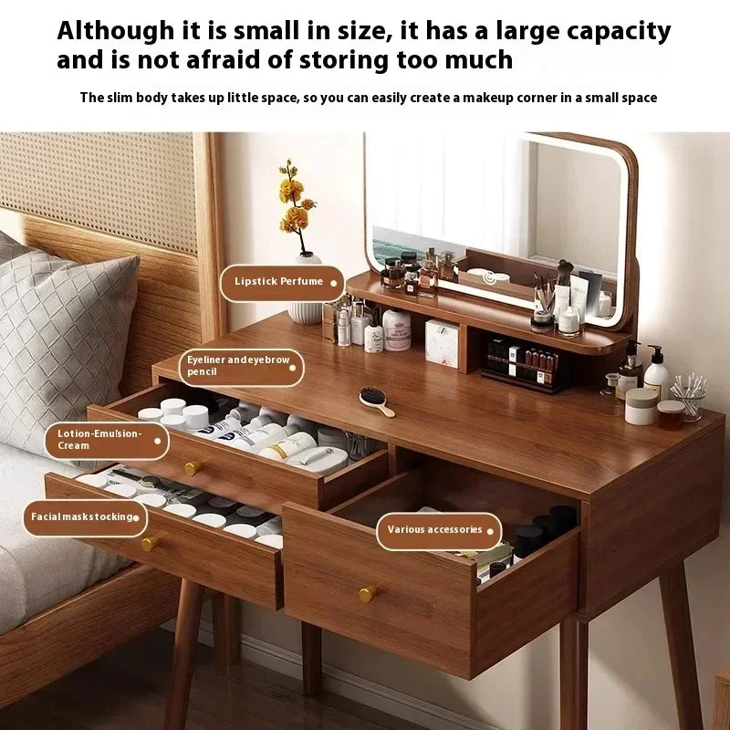 Minimalist Retro Dressers for Bedroom Walnut Color Dressing Tables with Mirror Chair Makeup Dresser Vanity Bedroom Furniture2025