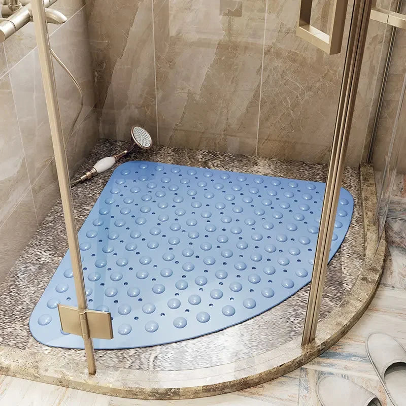 Washable Corner Shower Carpet Floor Mat Toilet PVC Shower Mat  Fan-shaped Suction Cup Anti-slip Pad Cushion