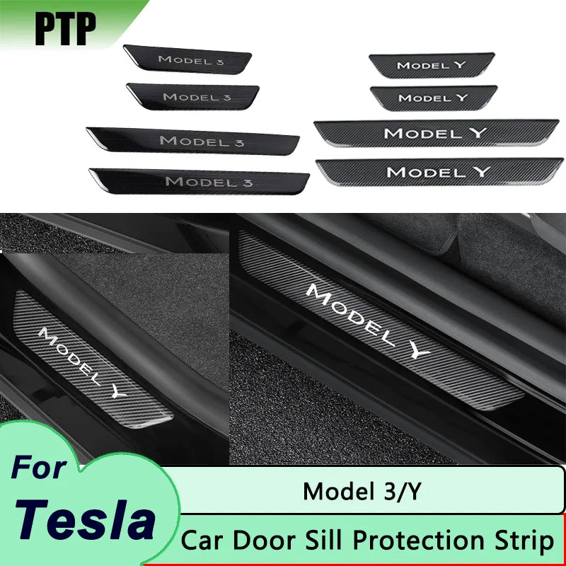 Model Y 2024 Door Sill Protection Strip for Tesla  Model 3 2023 Front Rear Stainless Pedal Decoration Wrap Cover Car Accessories