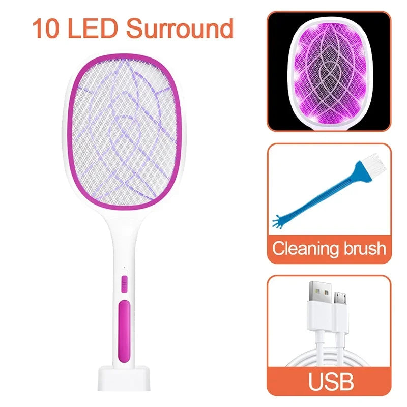 10LED Trap Mosquito Killer Lamp Electric Flies Swatter USB Rechargeable Summer Mosquito Trap Racket Anti Insect Bug Zapper 3000V