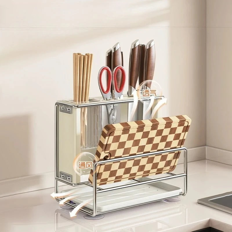 JUSTINLAU Kitchen Multifunctional Storage Rack Countertop Knife Holder Chopstick Cutting Board Holder Integrated Storage Rack