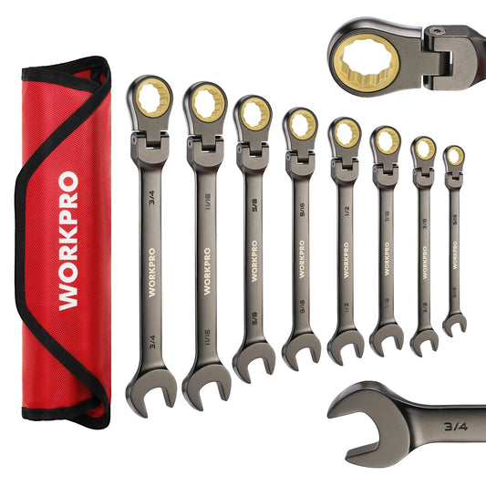 WORKPRO 8pcs Flex-Head Ratcheting Combination Wrench Set SAE 5/16-3/4