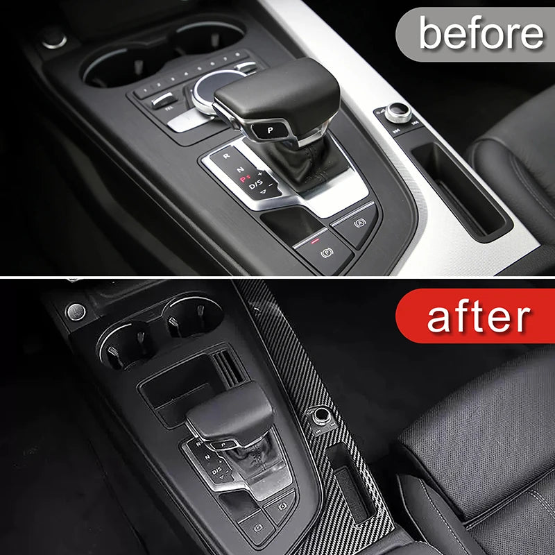Console Gear Shift Frame Decoration Gearshift Side Sticker Trim For Audi A4 B9 A5 2017-2021 LHD Carbon Pattern Car Accessories