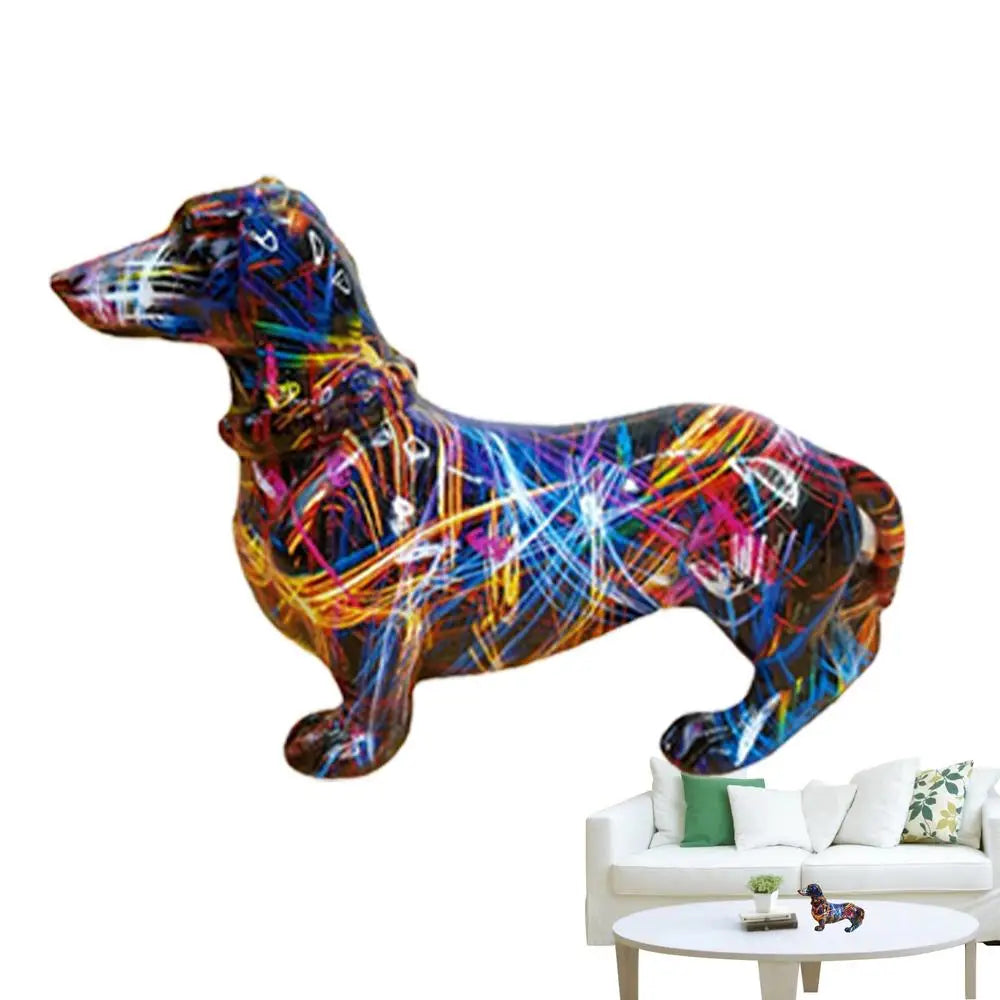 Colorful Graffiti Art Dachshund Dog Decoration Home Office Collection Decoration Tabletop Resin Crafts Miniature Statues