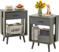 Nightstand Set of 2 with Fabric Drawers and Open Shelves - Rustic Bedroom Side Tables