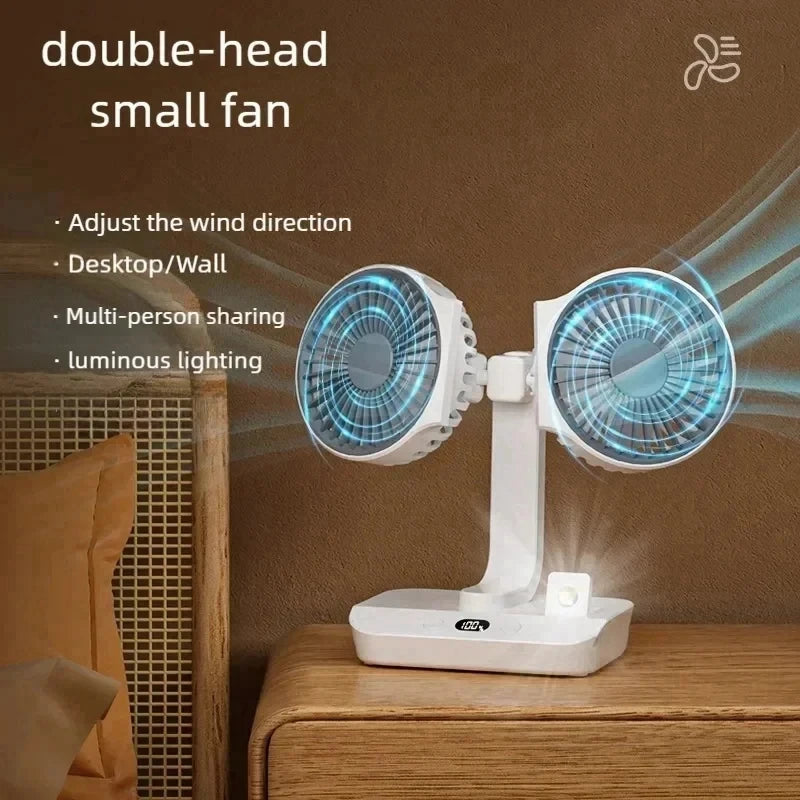Double Head Desktop Fan 4 Speed Fast Cooling 8000mAh Digital Display A