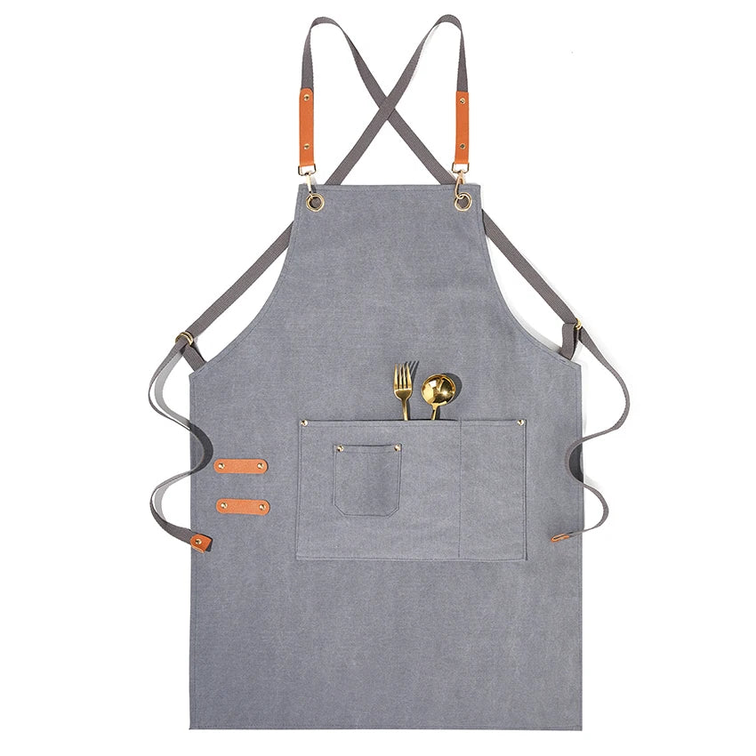 New Durable Goods Heavy Duty Unisex Canvas Work Apron with Tool Pockets Cross-Back Straps Adjustable For Woodworking Painting
