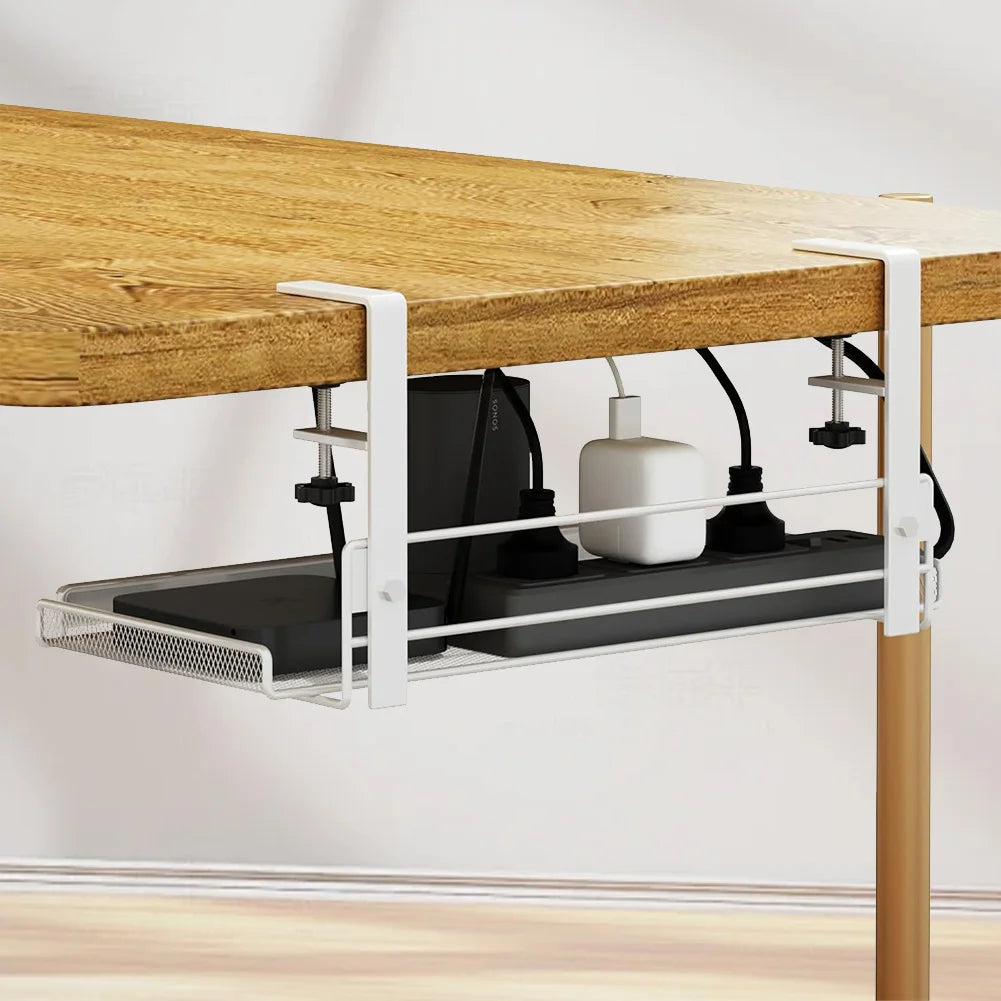 Under Table Cable Management Rack Heavy Duty Wire Management Tray Adjustable Thickness Under Desk Cord Organizer for Home Office