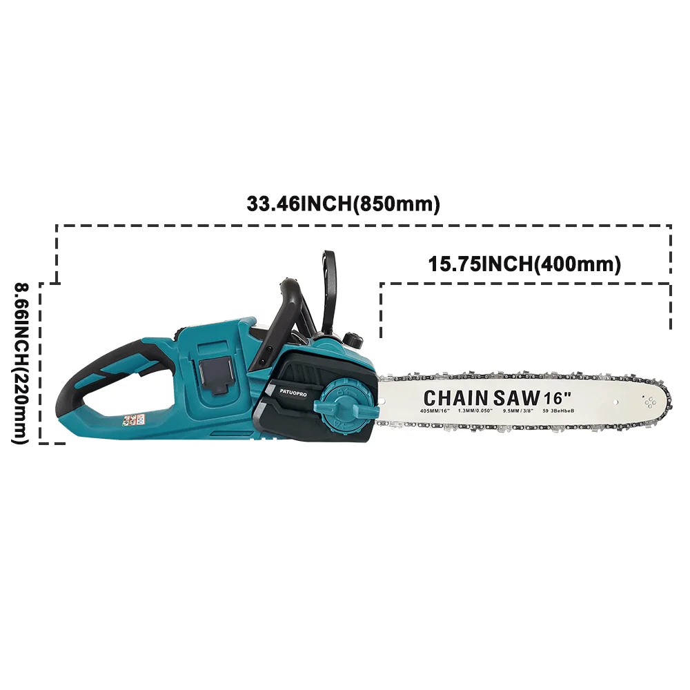 PATUOPRO 16 Inch Brushless Chainsaw Cordless Electric Chain Saw Wood Cutting Garden Pruning Power Tools For Makita 18V Battery