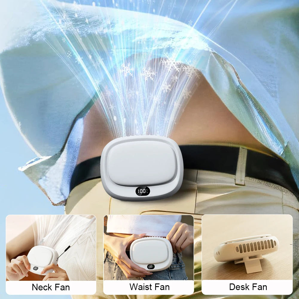 Portable Waist Clip Fan Rechargeable Mini Hanging Neck Fan 5 Speed Adj