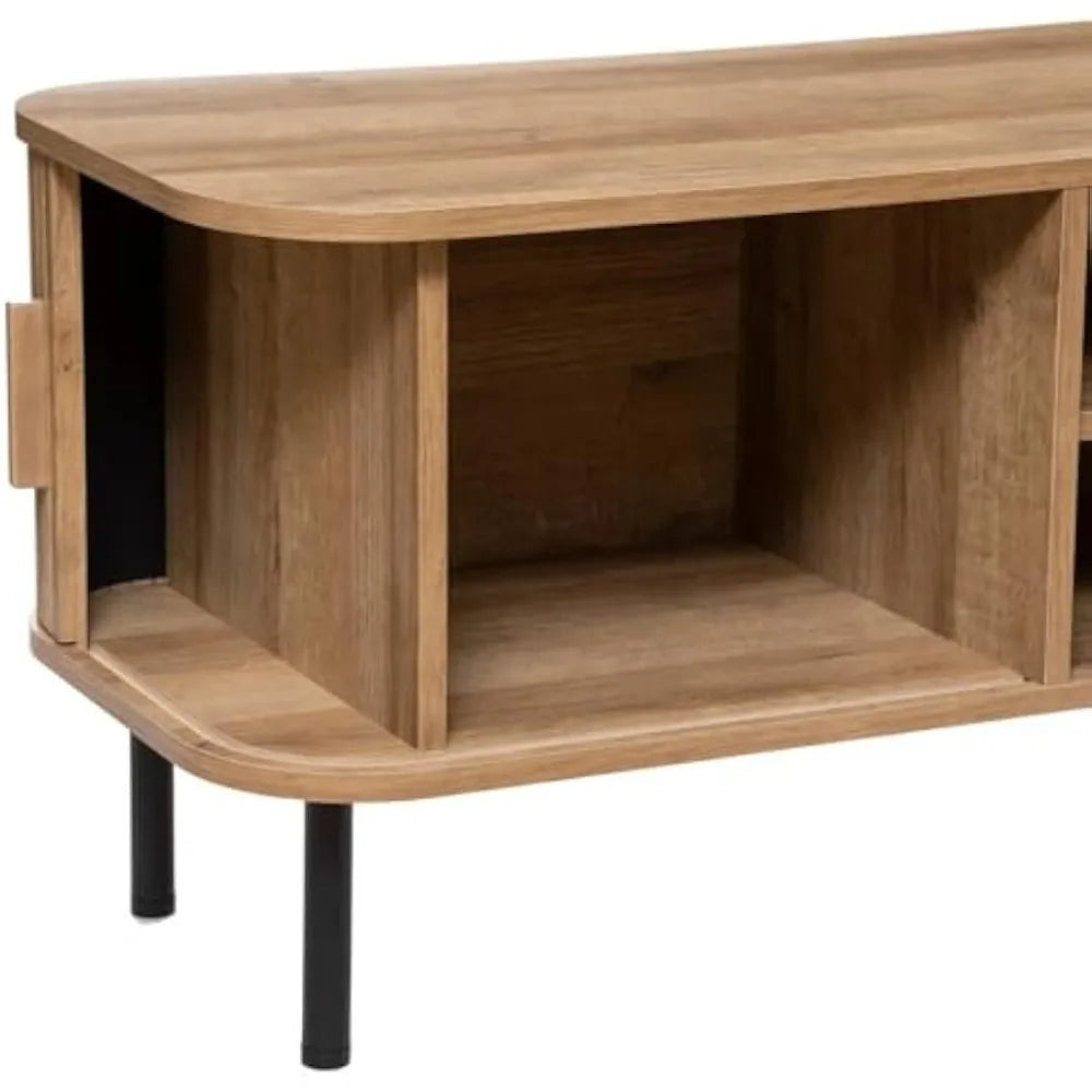 Colva TV Stand with 2 Sliding Doors – Adjustable Shelf – Storage 4 Compartments for Room,