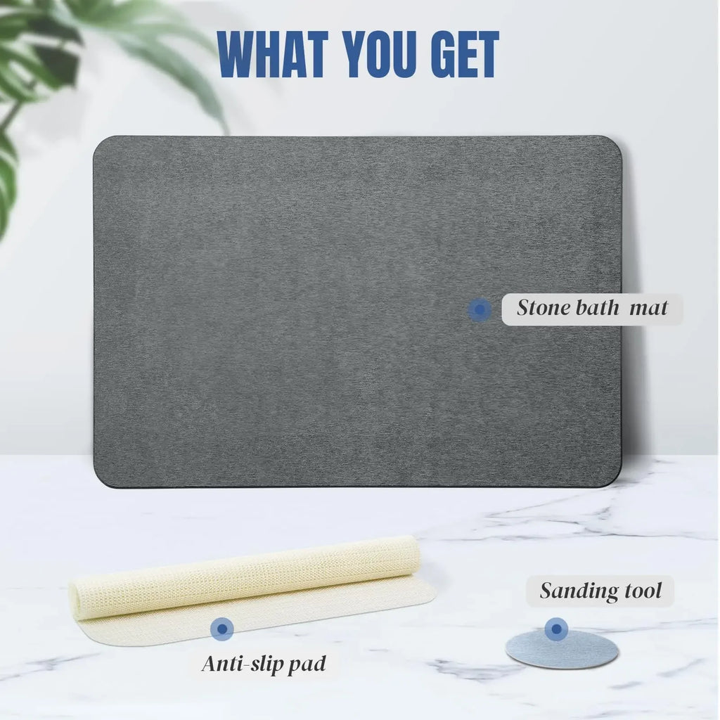 Stone Bath Mat Natural Diatomaceous Earth Shower Mat Super Absorbent Quick Drying Bathroom Floor Mat Grey Rug Easy To Clean 2024