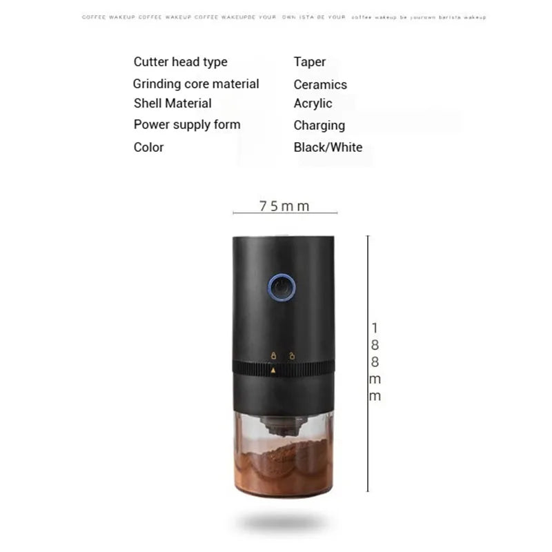 Portable long endurance electric coffee grinder with USB charging adjustable ceramic grinding core grinder