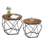 VASAGLE Small Coffee Table Set of 2, Round Coffee Table with Steel Frame, Side End Table for Living Room, Bedroom, Office