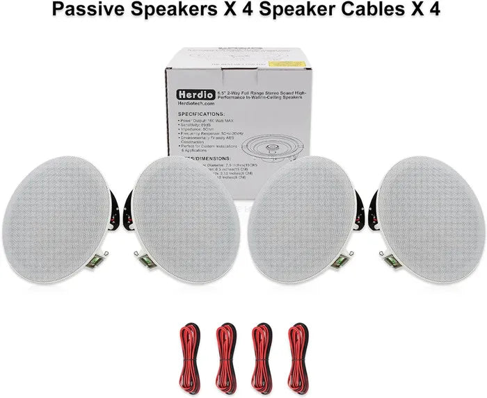 Herdio 4PCS In Ceiling Speakers 6.5'' 600 Watts Flush Mount Passive Wired Speakers For Home Bathroom Kitchen Living Room Office