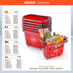 SucceBuy 6PCS Shopping Baskets 39L Rolling Shopping Carts with Handles & Wheels Portable  for Supermarkets Retail Stores Grocery