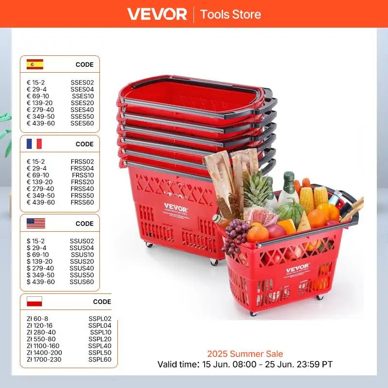 SucceBuy 6PCS Shopping Baskets 39L Rolling Shopping Carts with Handles & Wheels Portable  for Supermarkets Retail Stores Grocery