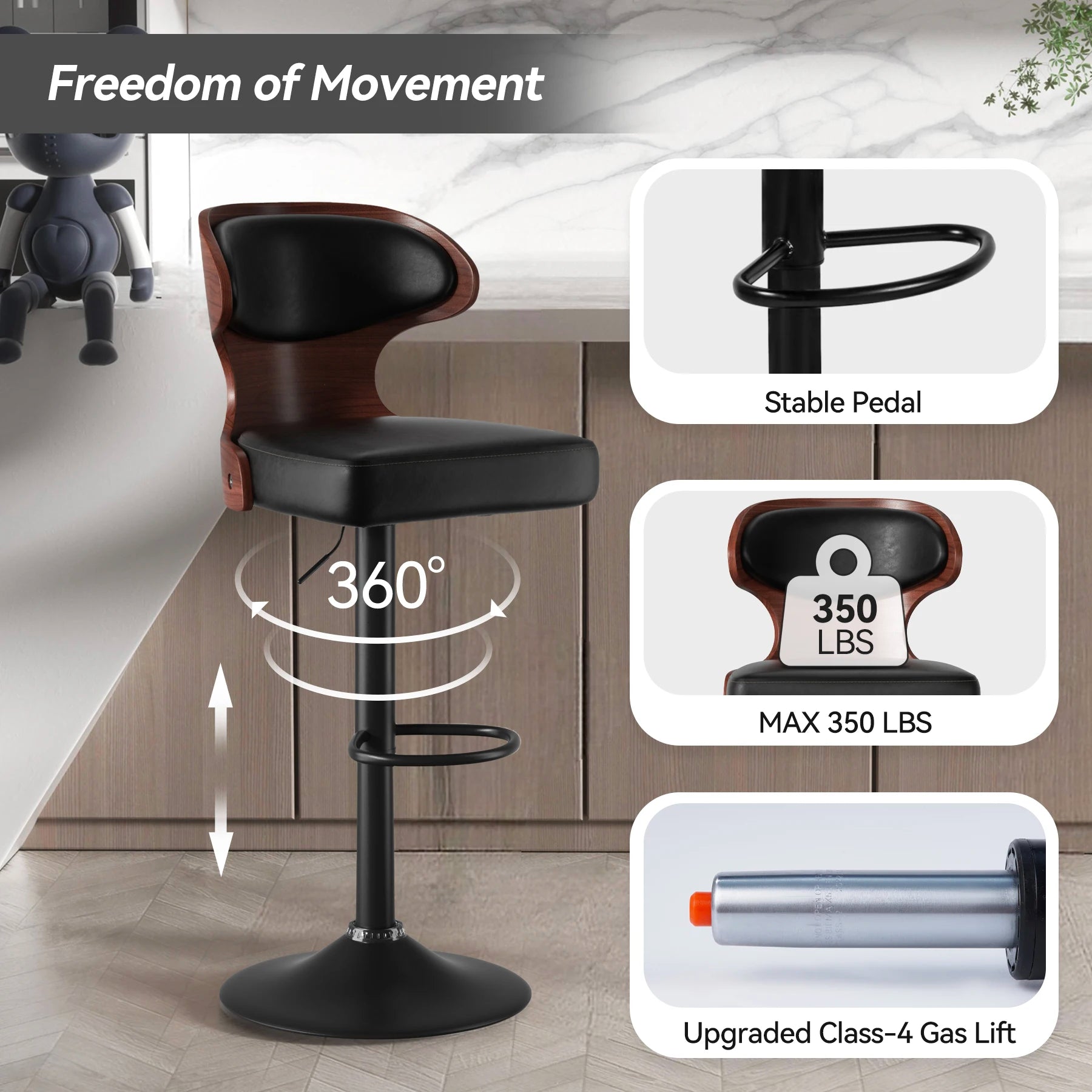 Home Bar Stools with Backrest (2-Pack)
