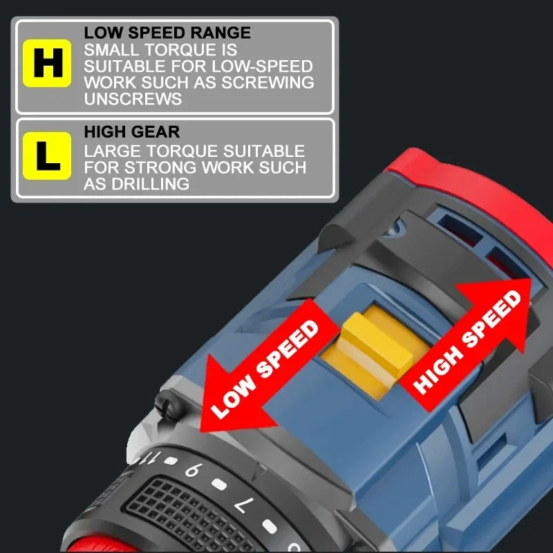 16.8V 70N.m Brushless Cordless Drill Self-locking Chuck Electric Screwdriver 20+1 Torque 2-Speeds Power Tools 2x 2.0Ah Batteries