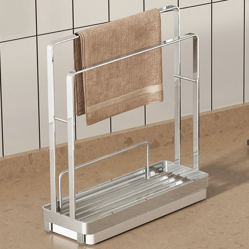 Stainless Steel Kitchen Cloth Storage Rack, Magic Organizer for Dishcloths, Water-Draining Rack for Windowsill and Sink Gaps, Narrow Towel Holder