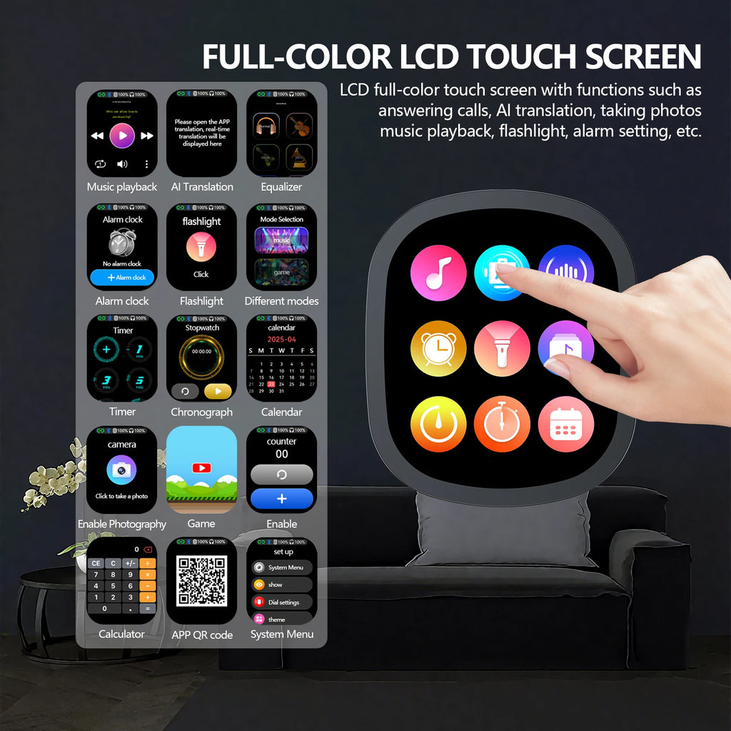 Siindoo JH-822Plus Wireless Headphone with Detachable Full Color Touch Screen BT5.4 Translation Function AI Assistant Smart Chat