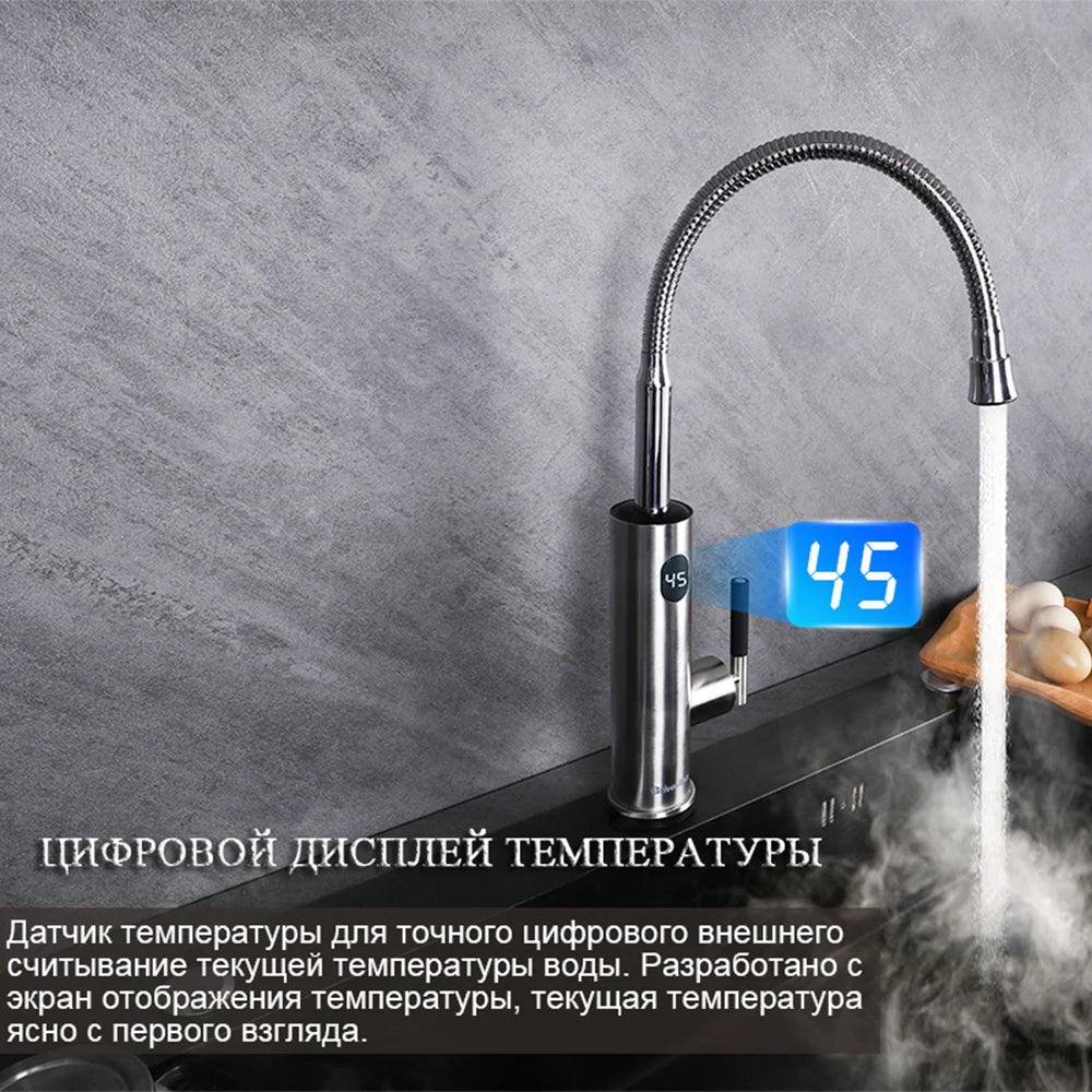 Briwellna Tankless Water Heater Faucet 220V Electric Water Heating Faucet 360 Degrees Swivel Spout Water Heater Flowing