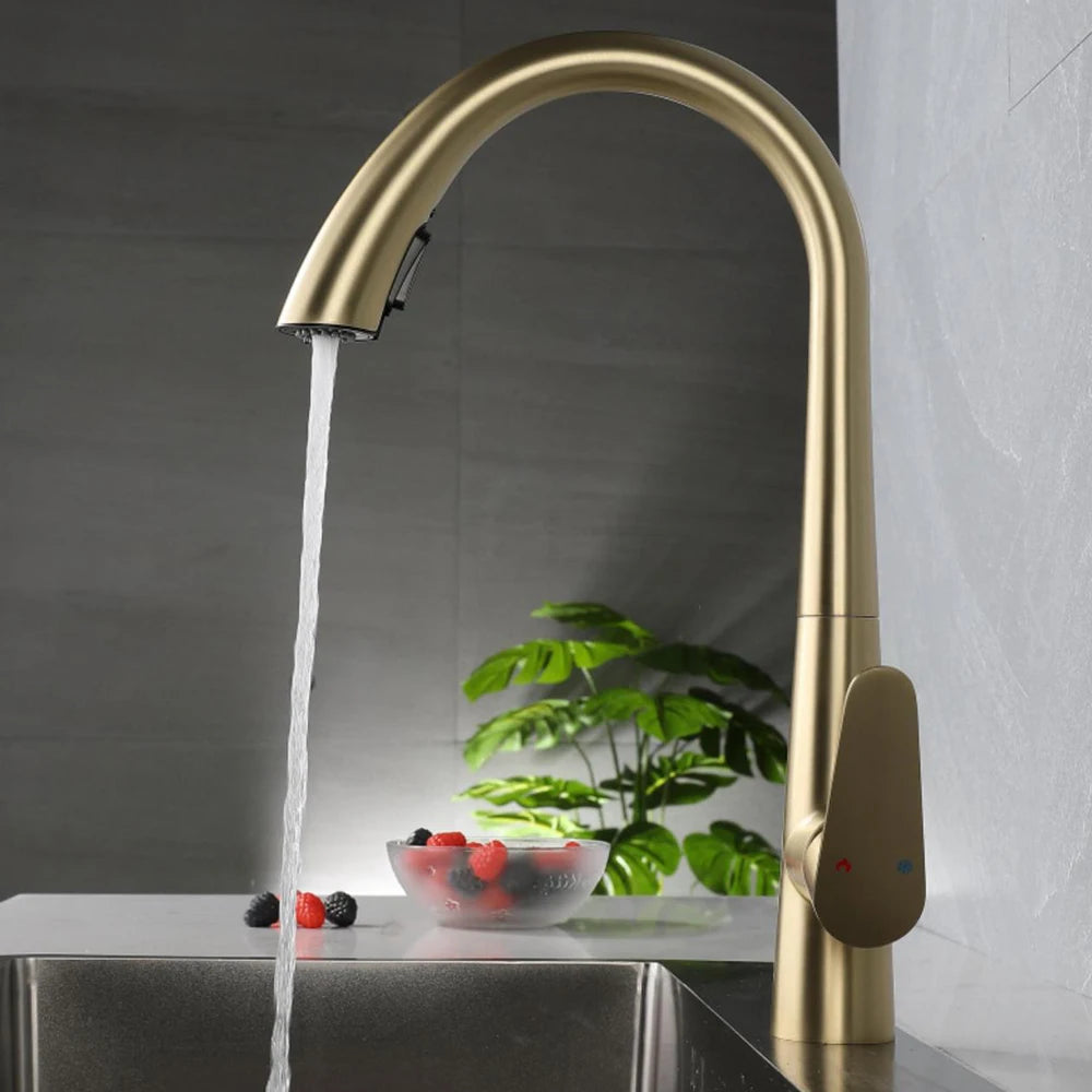 Kitchen Mixer Faucet Stainless Steel Material White ,Black ,Gun Grey ,Brushed Grey And Golden Color Hose 60cm Pull Out