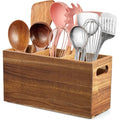 Wooden Utensil Storage Organizer Countertop with 3 Adjustable Compartments Kitchen Cutlery Holder Silverware Caddy Organizer