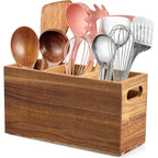 Wooden Utensil Storage Organizer Countertop with 3 Adjustable Compartments Kitchen Cutlery Holder Silverware Caddy Organizer