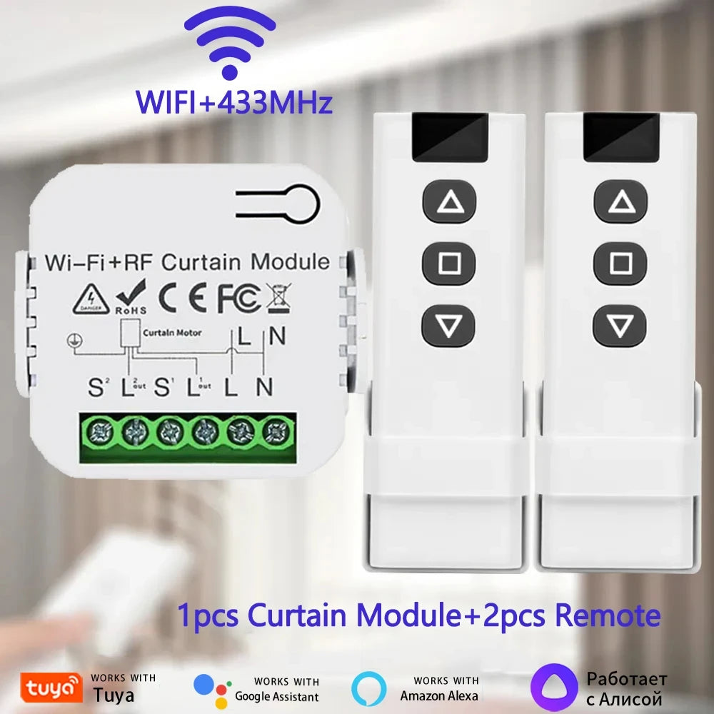 Tuya Smart WiFi Curtain Switch Blind Rolling Shutter RF433MHz Remote Control For Smart Life App Support Google Home Alexa