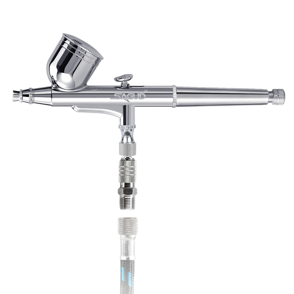 SAGUD Professional Airbrush Set 0.2 0.3 0.5mm Needles Nozzle Quick Release with Air Hose - Dual-Action Gravity Feed Airbrush Kit