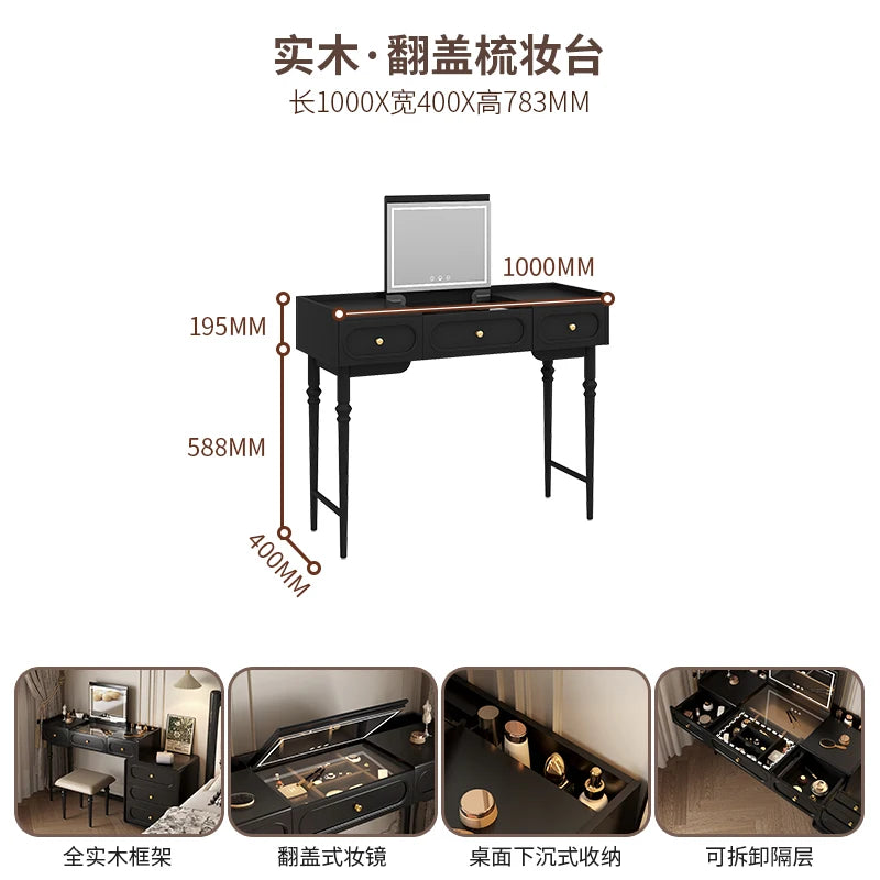Makeup Organizer Vanity Table Modern Decor Drawer Storage Dressing Table Aesthetic Light Mirror Dressers Bedroom