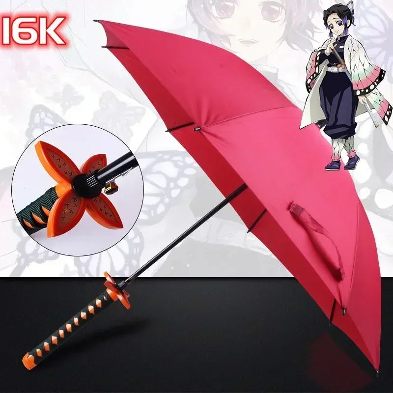 Demon Slayer Katana Anime Umbrella Ninja Long Parasol Kimetsu No Yaiba Tanjirou Cosplayer Samurai Sword Katana Handle Umbrellas