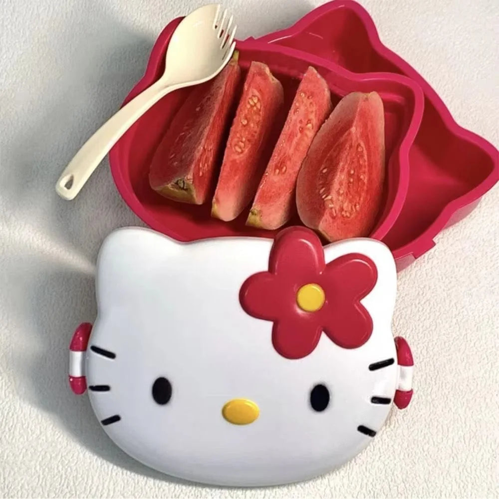 Kawaii Hello Kitty Double Lunch Box Microwave Plastic Lunch Box Student Fruit Lunch Box Cute Daily Tableware