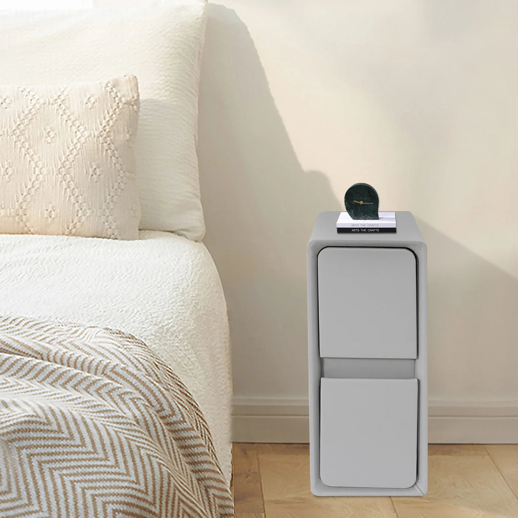 20CM Wide Bedroom Bedside Table with Cream Style Multifunctional Storage, Double Drawers Simple and Modern - Light Gray