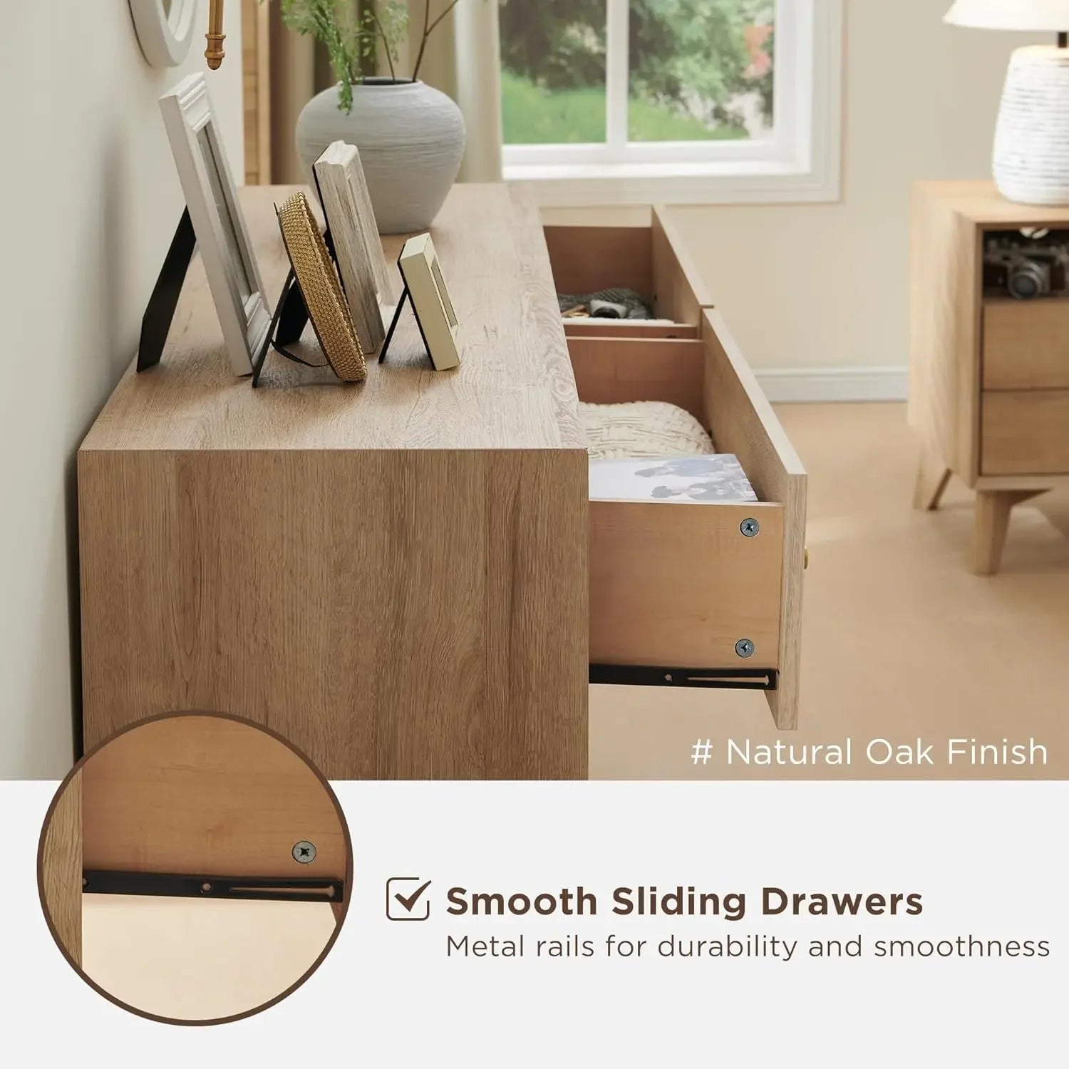 6 Drawer Dresser, 54" Wide Mid Century Modern Chest of Drawers, Beveled Profile Design, Wood Drawer Organizer for Bedroom