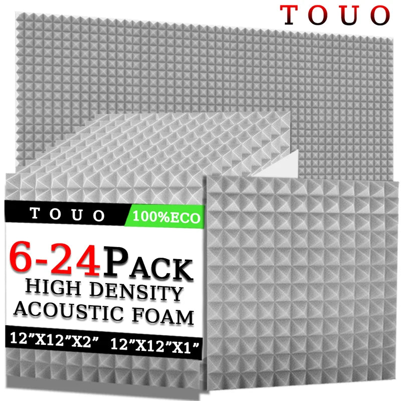 TOUO 6/12/24 Pcs Pyramid Acoustic Foam Sound Absorbing Studio Acoustic Treatment Noise Insulation For Walls Acoust Insulation