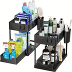 Kitchen Bathroom Under Sink Organizer 2 Tier Sliding Pull Out Drawer 1 Pack Storage Rack for Pantry Laundry Cabinet