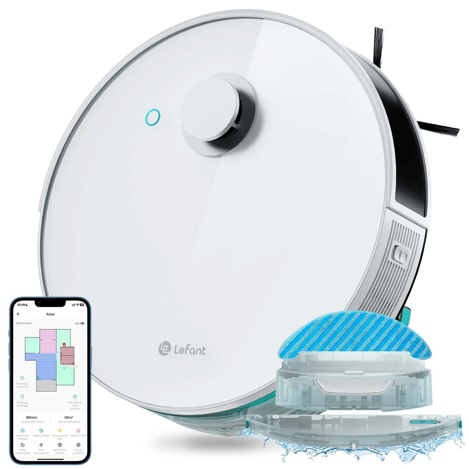 Lefant N3 4000Pa Suction Robot Vacuum and Sonic Mop Combo,Precision Mapping with Lidar&dToF Sensors,Ultrasonic Carpet Detection