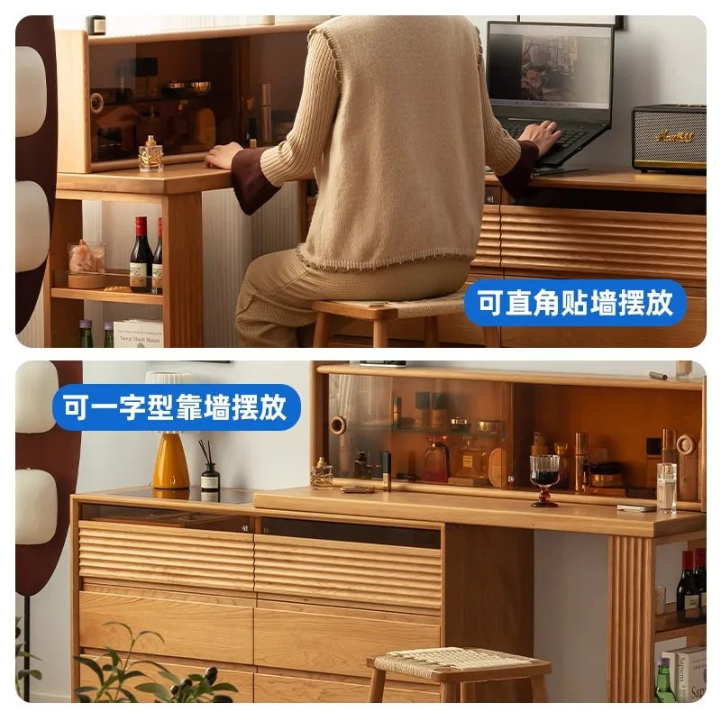 Solid wood dresser chest integrated removable cream wind bedroom bedside makeup table storage cabinet