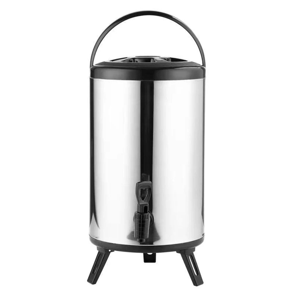 Stainless Steel Double-Layer Container 6L/8L with Faucet Beverage Dispenser Milk Tea Buckets Ideal for Water Milk Tea and Coffee