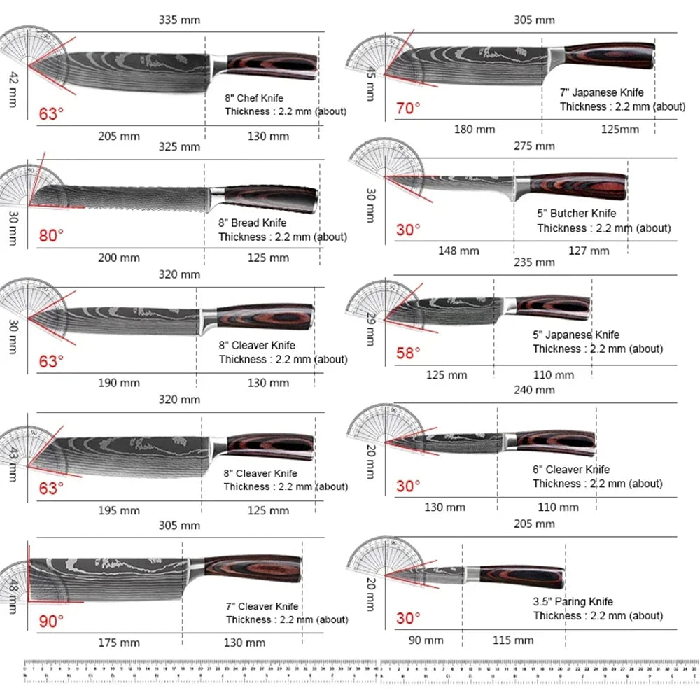 Kitchen Knives Set 10pcs Professional Chef Knives 7CR17 440C High Carbon Stainless Steel Sharp Santoku Boning Knife Gift Case Se