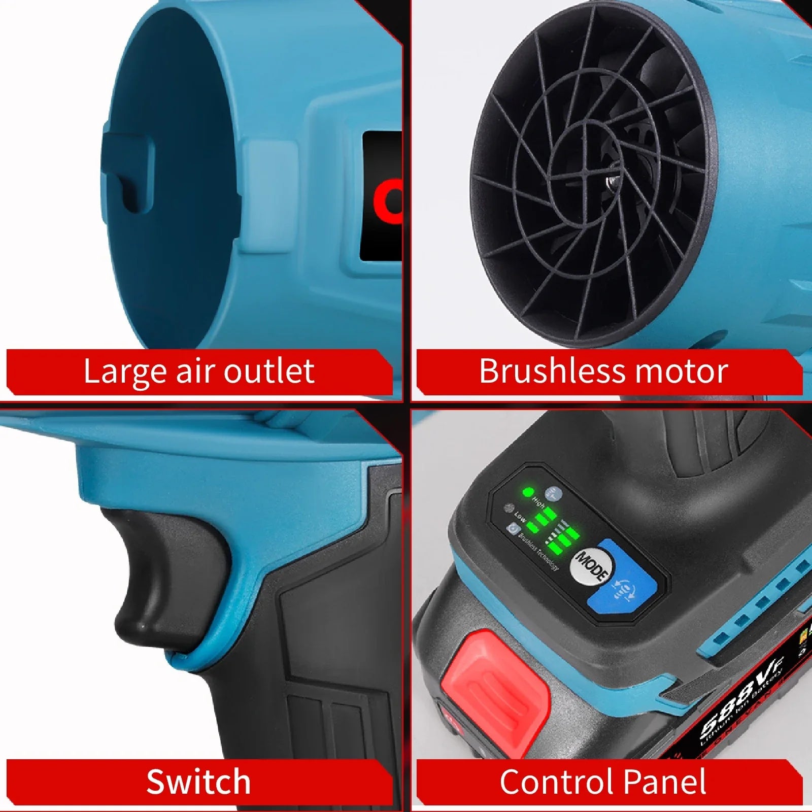 ONEVAN Brushless Electric Turbo Blower Jet Fan 3500W 300000RPM Nozzle Leaf Blower Dust Blowing Tool For Makita 18V Battery Pin