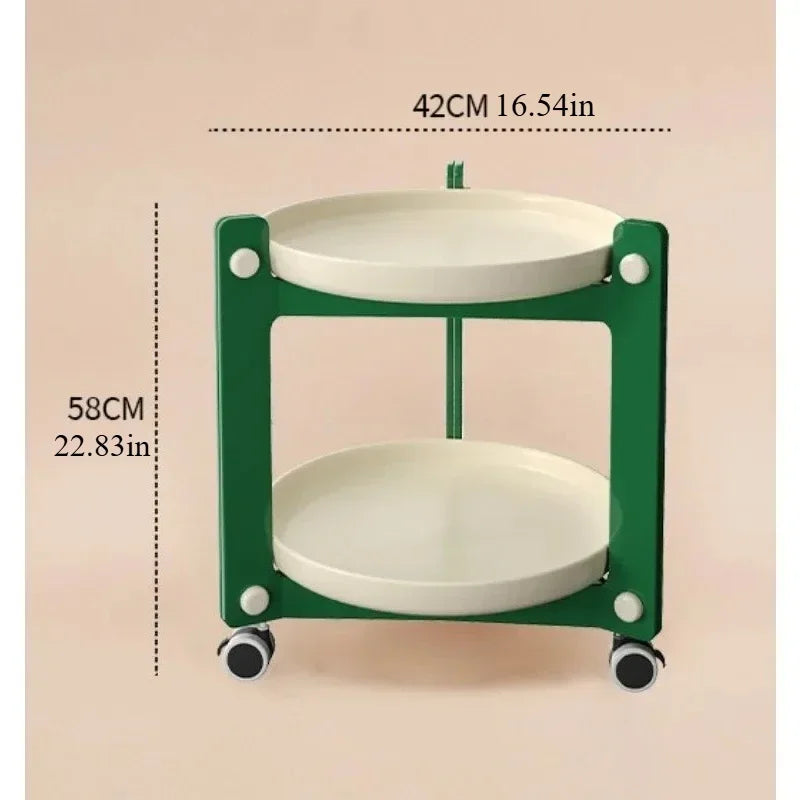 Household Living Room Movable Coffee Table Nordic Minimalist Wheeled Cart Bedside Circular Storage Rack