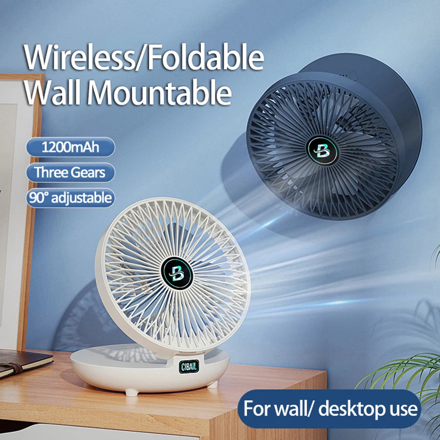 2024 New 90° Foldable Fan Rechargeable Wall Mounted Fan Table Fan Port