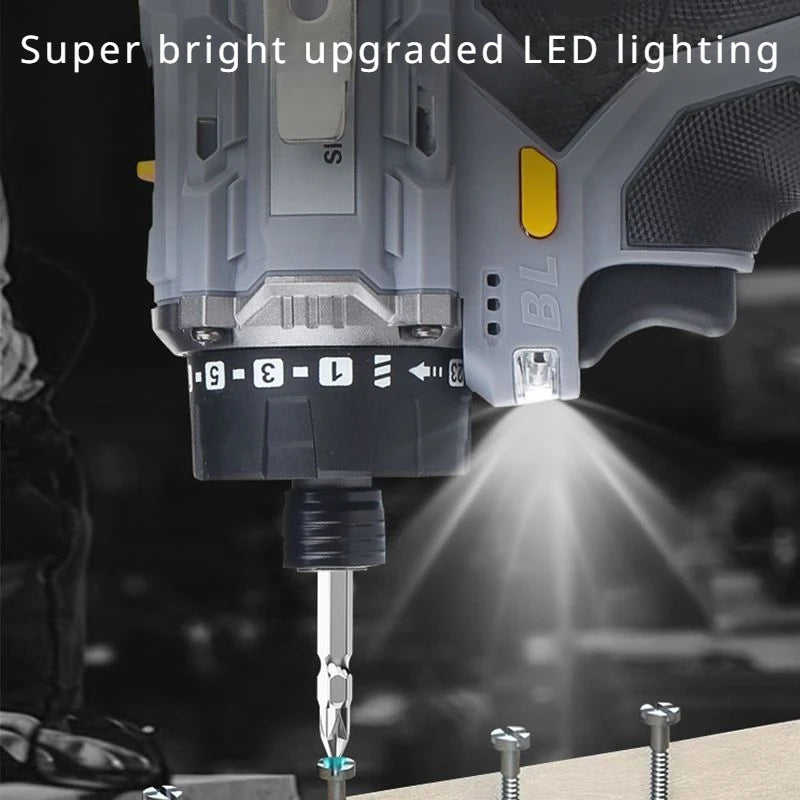 Brushless Impact Drill Cordless Electric Screwdriver Electric Hammer Drill Wireless Hand Drill Lithium-Ion Battery Power Tools