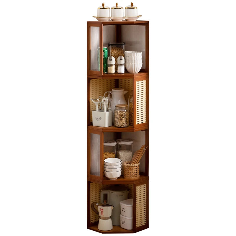 Bamboo Kitchen Corner Spice Rack Tiered Condiment Organizer Multi-Function Countertop Storage Shelf for Seasoning Jars