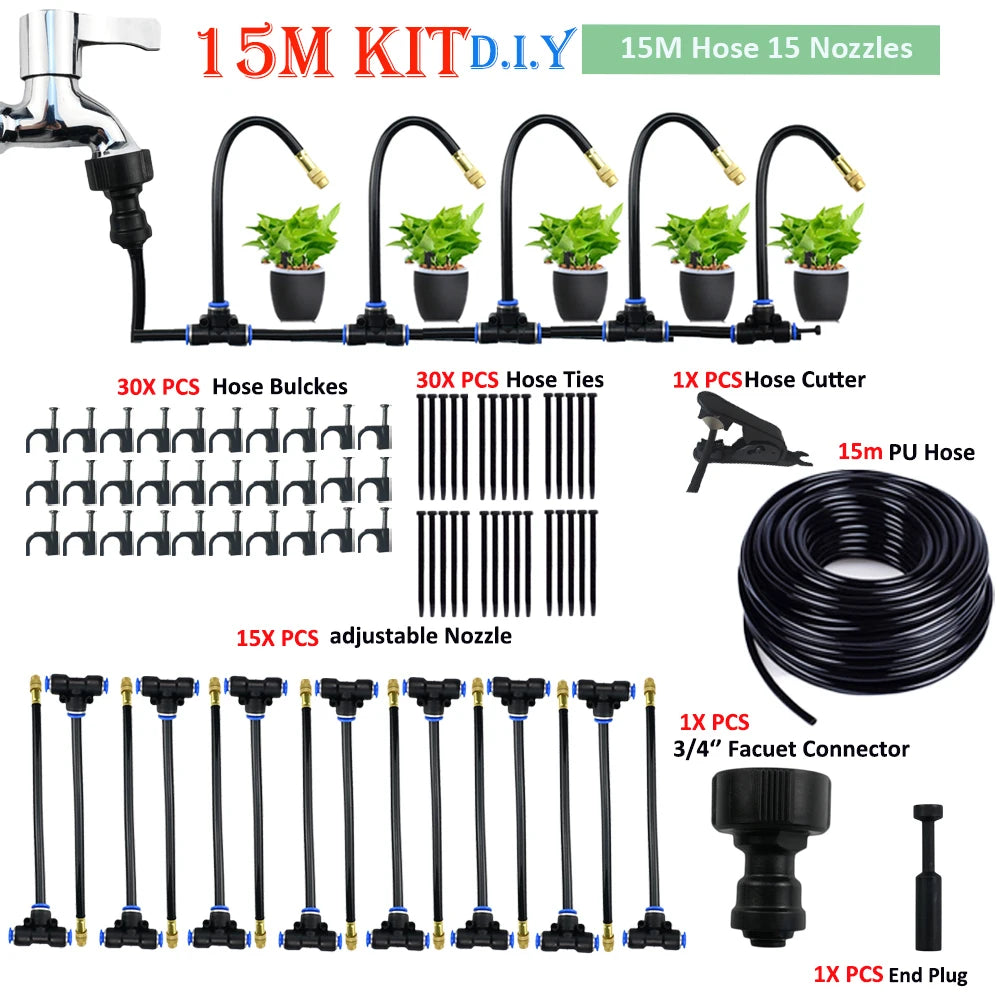 5-20M Universal Atomization Sprinkler Automatic Watering Kits 5M/10M with 20cm Rotating Copper Nozzle Balcony Rainforest Spray