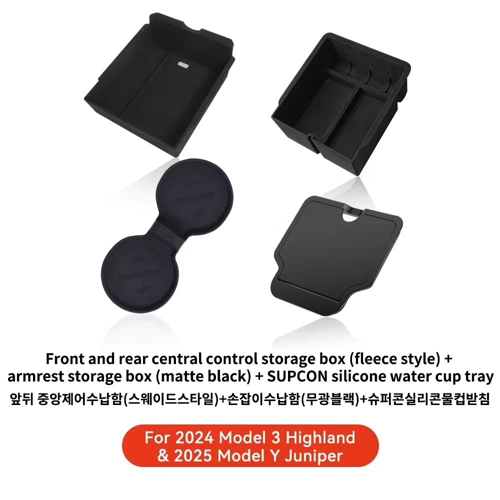YZ For Tesla Model 3 Highland Model Y Juniper 2021-25 Center Armrest Hidden Storage Box Cup Holder Console Organizer accessories